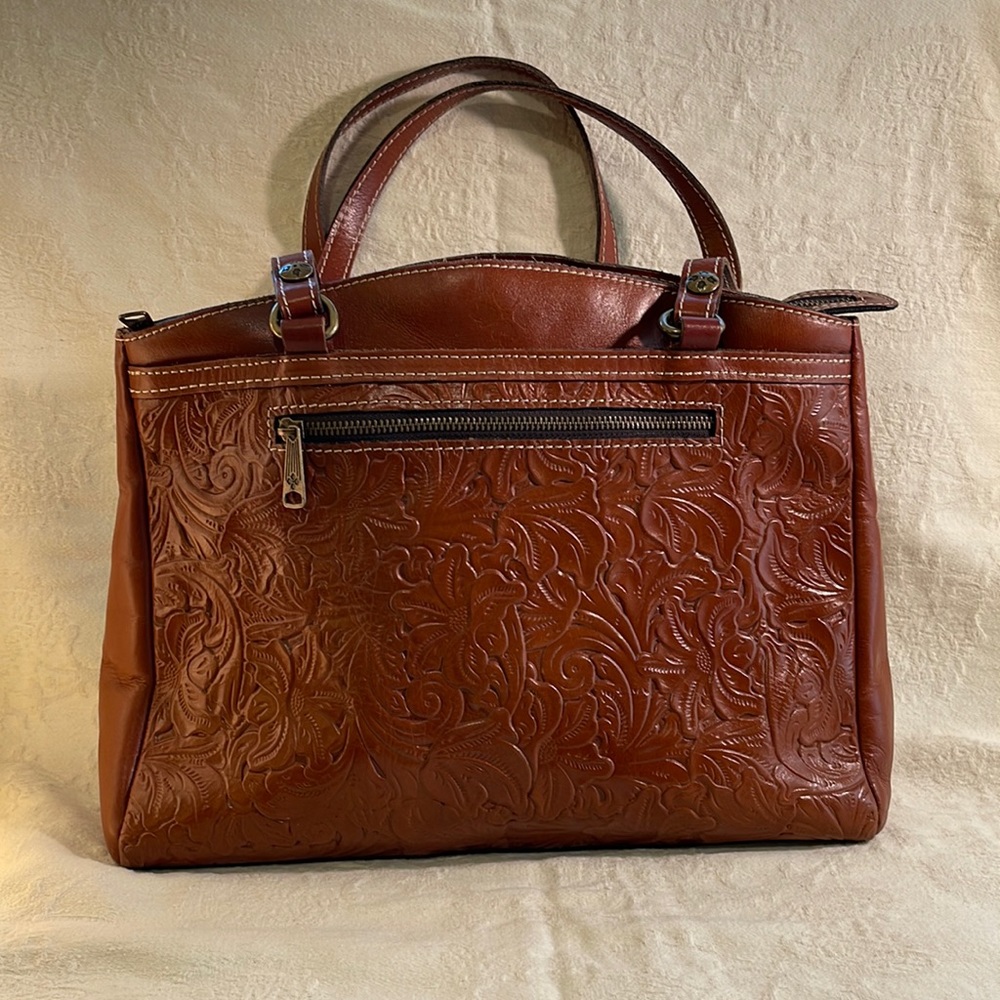 Patricia Nash Embossed Leather Saddle Brown Shoulder Bag